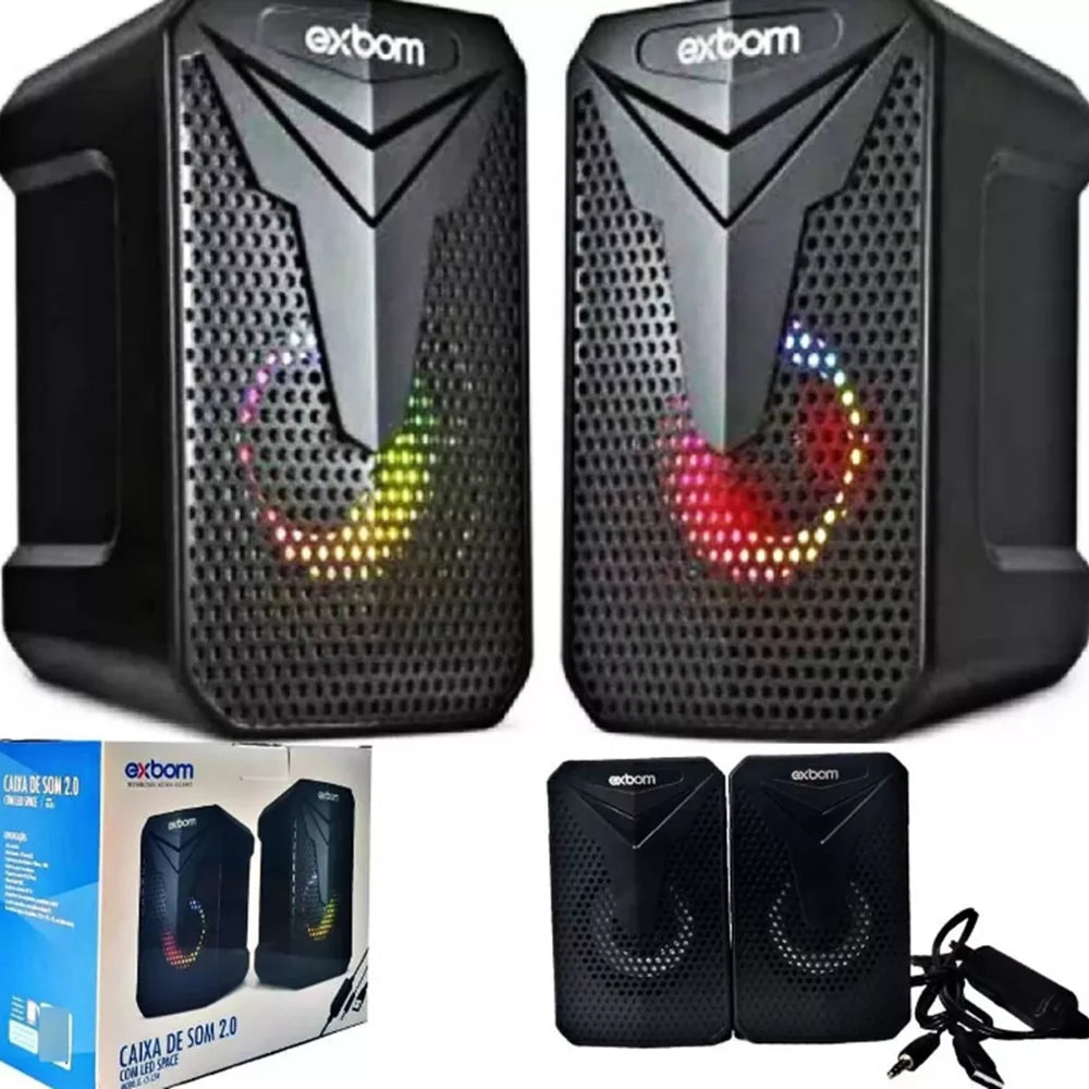 Caixa Som Exbom Cs-c54 2.0 Gamer 10w Led RGB Space Computador Notebook