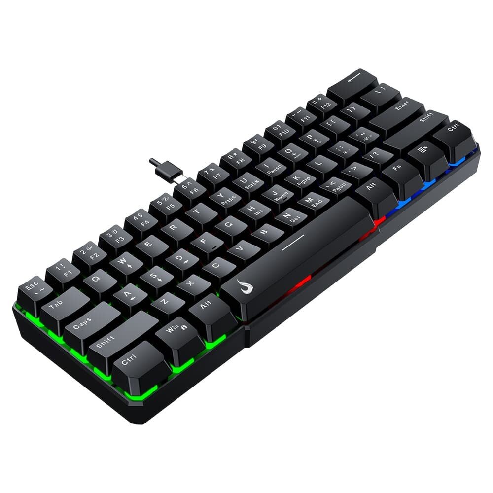 Teclado Semi Mecânico Gamer Rise Mode G2 Mini, RGB, USB-C, Layout 60%, Preto - RM-TG-02-B