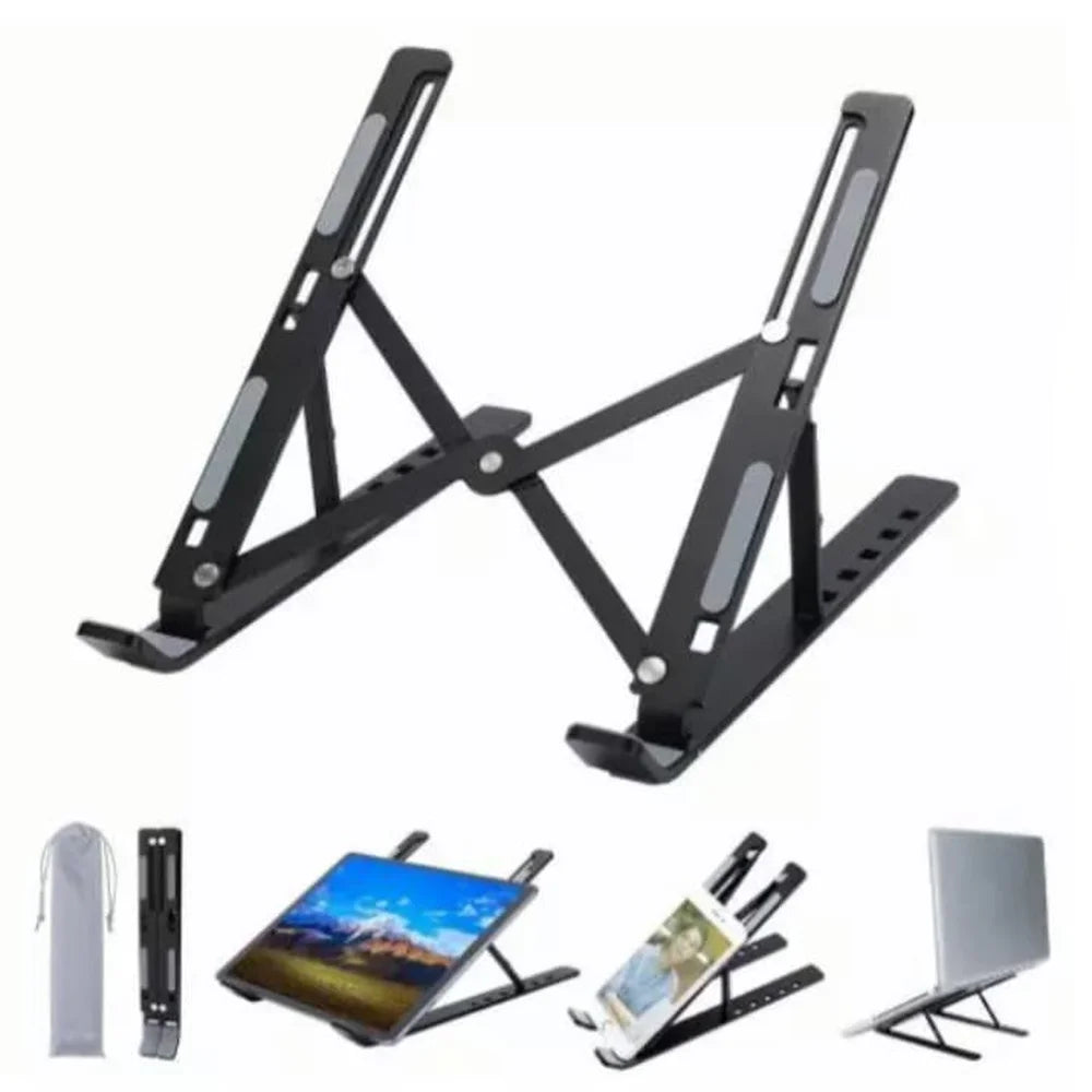 Base Suporte Ergonômico P/ Notebook Tablet Dobrável - Preto/cinza
