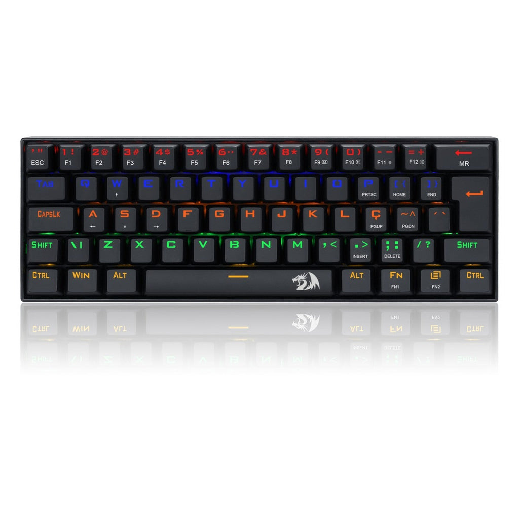 Teclado Gamer Mecânico Redragon Lakshmi, Rainbow, Switch Blue, ABNT2, 60%, Black, K606R