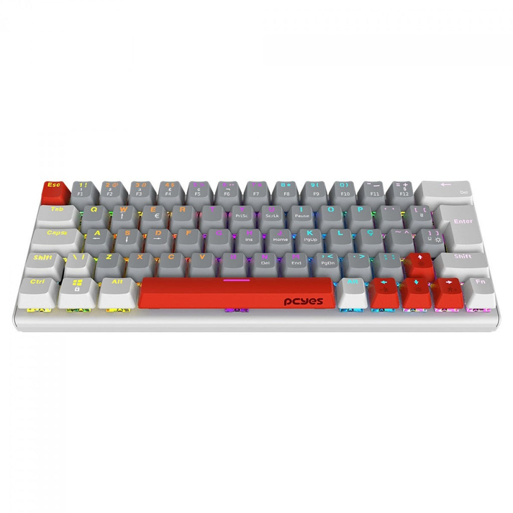 Teclado Mecânico Gamer PCYes Kuromori White Ghost, Rainbow, Switch Outemu Red, 60%, ABNT2, Branco, Cinza e Vermelho, PTKMWG60RD