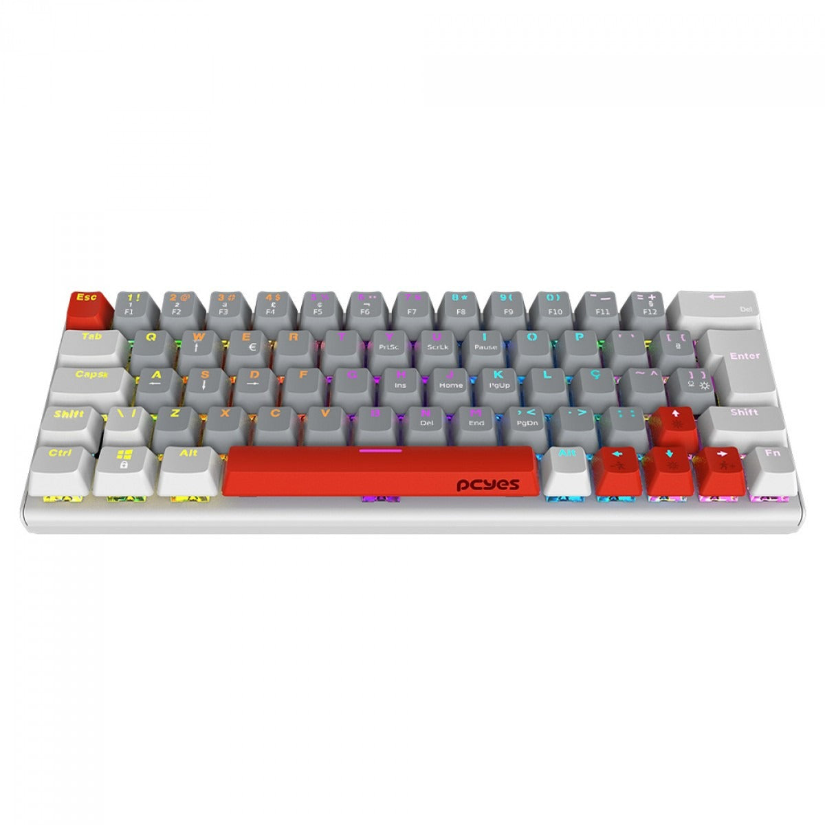 Teclado Mecânico Gamer PCYes Kuromori White Ghost, Rainbow, Switch Outemu Red, 60%, ABNT2, Branco, Cinza e Vermelho, PTKMWG60RD