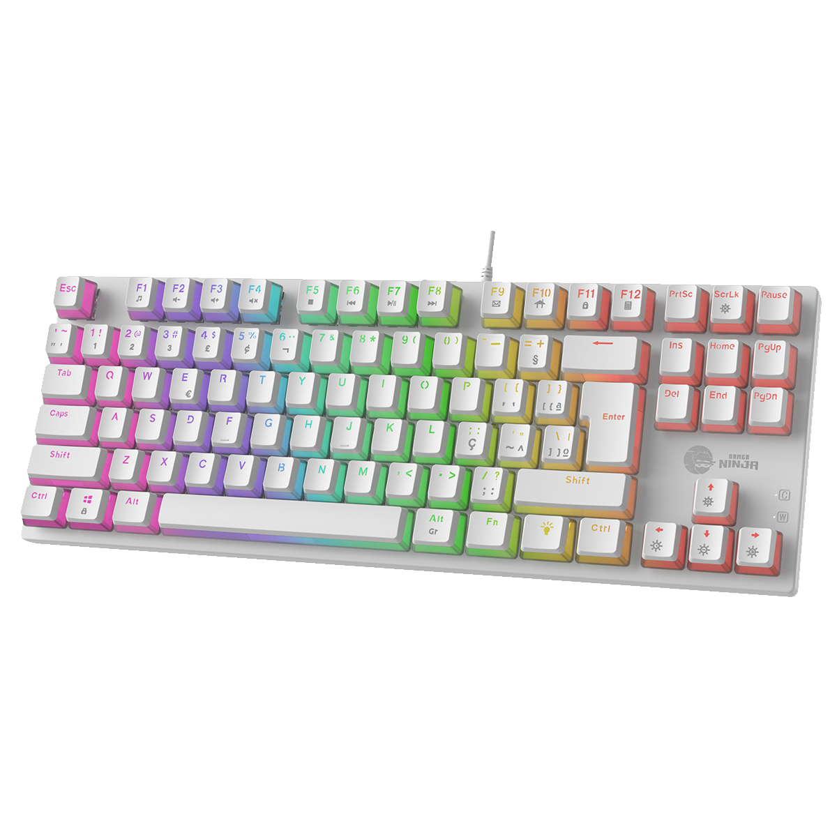 Teclado Mecânico Gamer Ninja Leap Pudim, Switch Blue, Rainbow, ABNT2, White