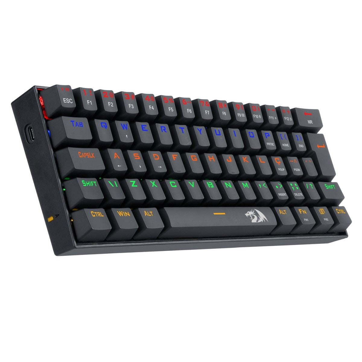 Teclado Gamer Mecânico Redragon Lakshmi, Rainbow, Switch Blue, ABNT2, 60%, Black, K606R
