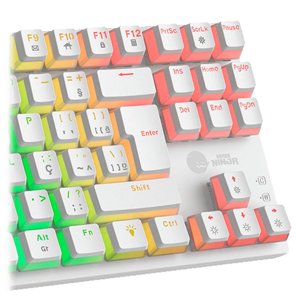 Teclado Mecânico Gamer Ninja Leap Pudim, Switch Blue, Rainbow, ABNT2, White