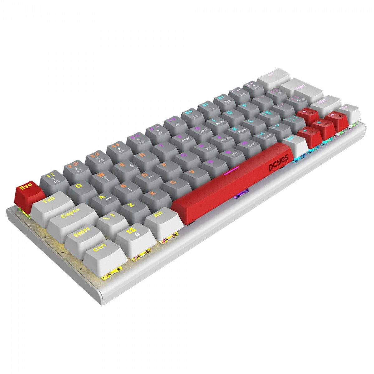 Teclado Mecânico Gamer PCYes Kuromori White Ghost, Rainbow, Switch Outemu Red, 60%, ABNT2, Branco, Cinza e Vermelho, PTKMWG60RD