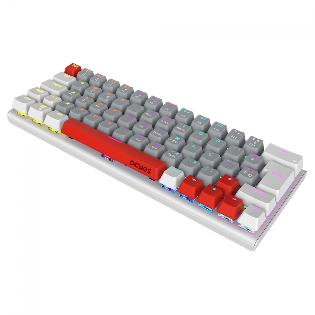 Teclado Mecânico Gamer PCYes Kuromori White Ghost, Rainbow, Switch Outemu Red, 60%, ABNT2, Branco, Cinza e Vermelho, PTKMWG60RD