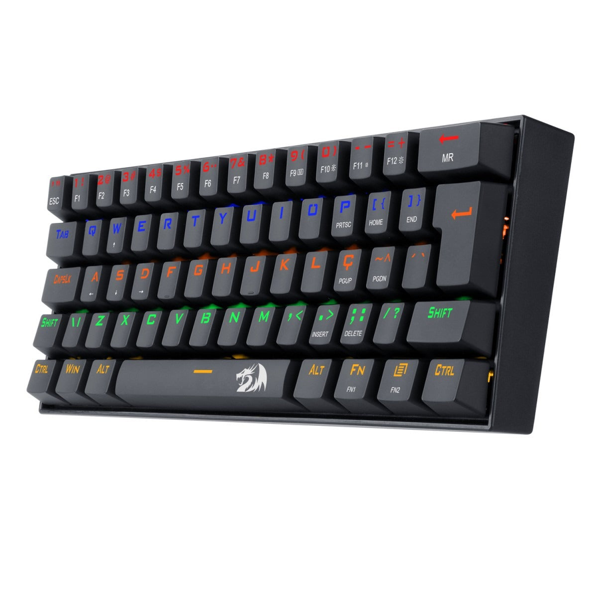 Teclado Gamer Mecânico Redragon Lakshmi, Rainbow, Switch Blue, ABNT2, 60%, Black, K606R
