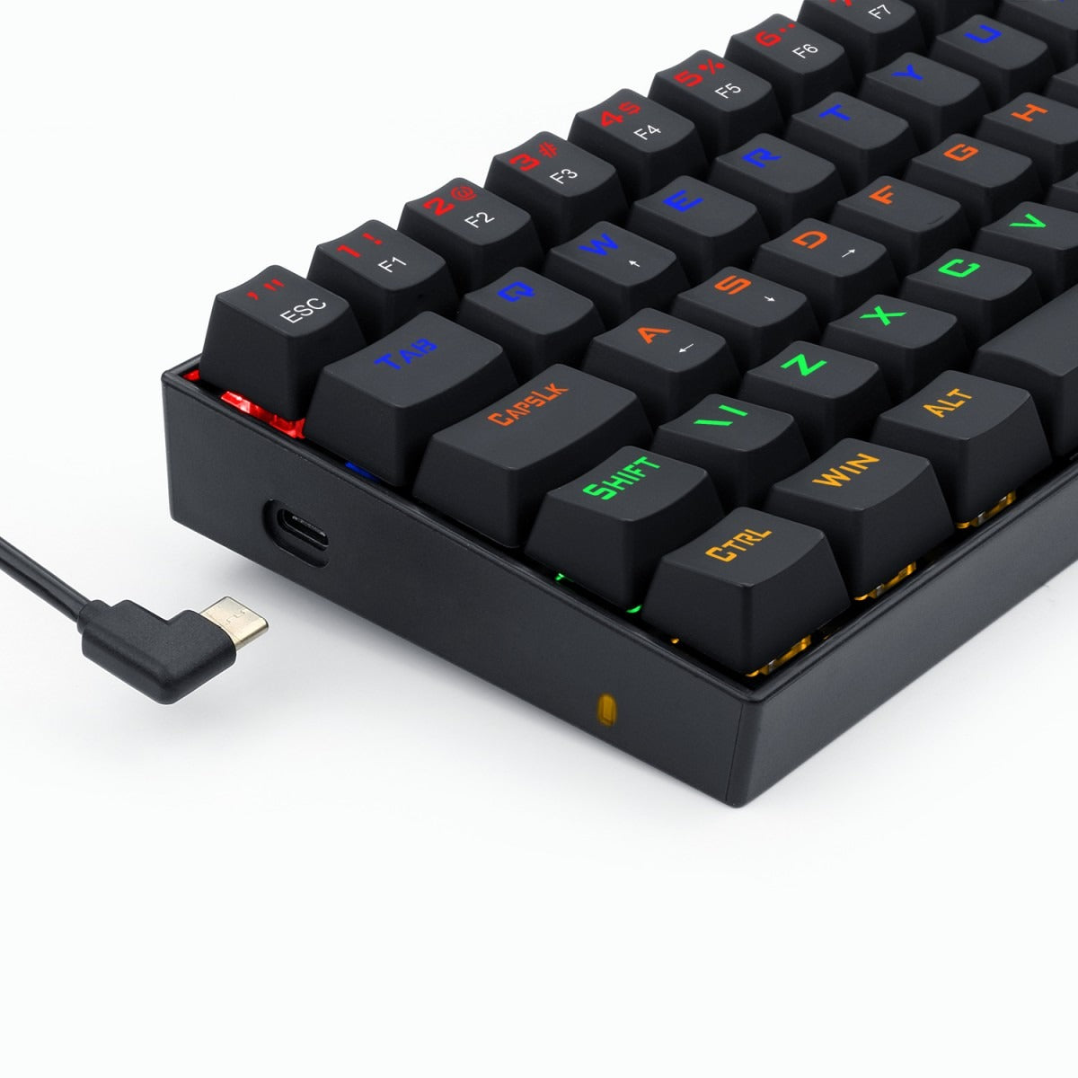 Teclado Gamer Mecânico Redragon Lakshmi, Rainbow, Switch Blue, ABNT2, 60%, Black, K606R